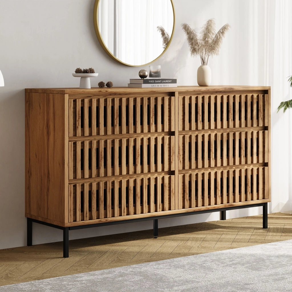 Cassettiera, credenza da sala da pranzo, 6 cassetti, piedini in metallo, finitura effetto legno, 120 x 40 x 81 cm