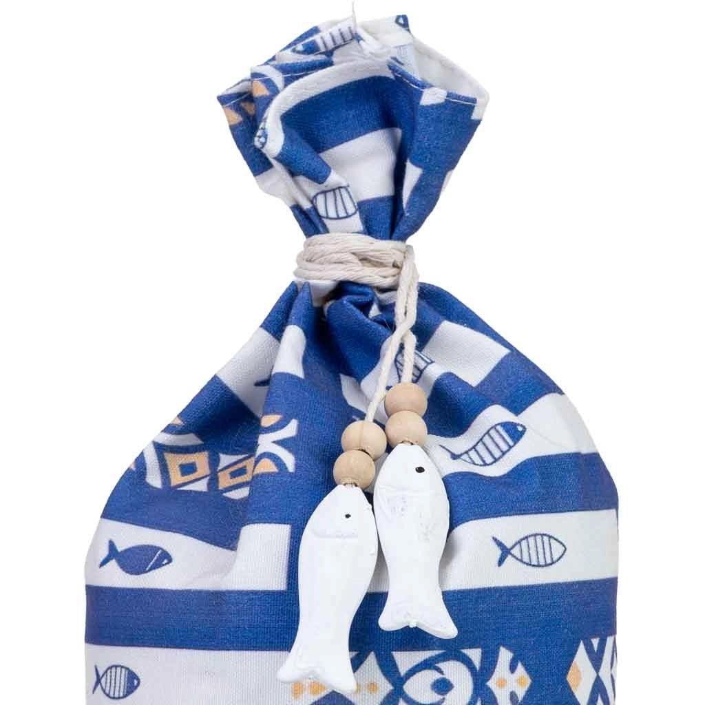 Fermaporta in cotone con motivo nautico blu, 12x12x26h cm