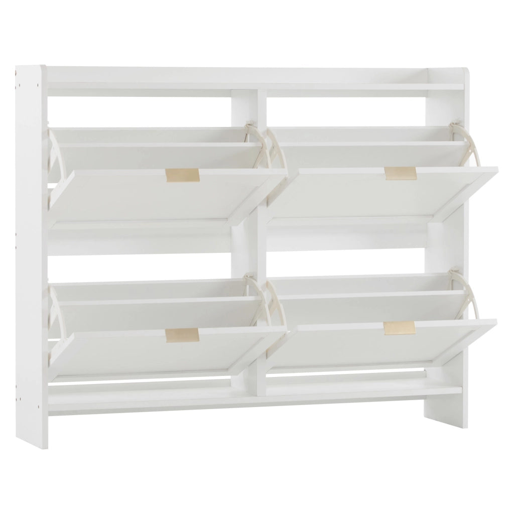 OKWISH Scarpiera con 4 Ante a Ribalta, Ripiani Regolabili e Vani Aperti, per Ingresso, Bianca, 110×24×90 cm