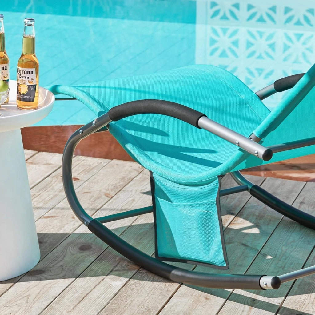 Lettino Sdraio da Giardino a Dondolo - Sedia a Dondolo da Esterno in Textilene Azzurro con Telaio in Metallo, 150x63x87cm, Lettino Prendisole per Terrazza, Piscina, Patio, OGS28-HB