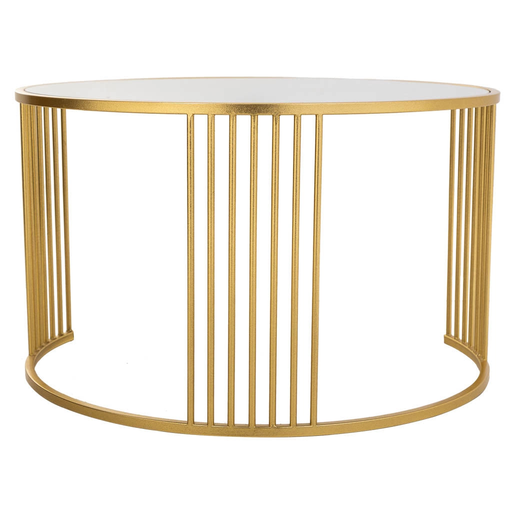 Tavolino rotondo in metallo dorato 80x80x48
