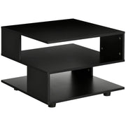 Tavolino da Caffè Asimmetrico 60x60x45 cm con Ripiani e Piedini Regolabili in Legno Nero