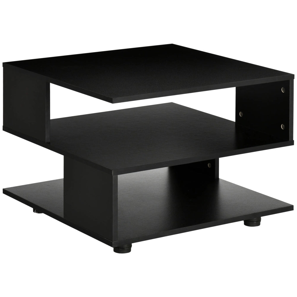 Tavolino da Caffè Asimmetrico 60x60x45 cm con Ripiani e Piedini Regolabili in Legno Nero