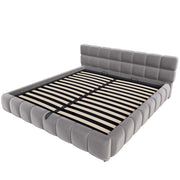 Letto imbottito matrimoniale 180×200 cm con contenitore idraulico; LED e testiera; senza materasso; grigio