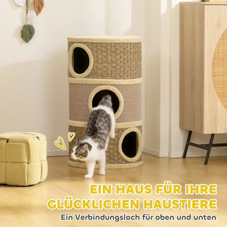 Torre tiragraffi a 3 livelli in poliestere khaki e marrone, 79 cm