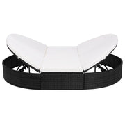 Lettino Prendisole | Sdraio da giardino | Lettino da sole con Cuscino in Polyrattan Nero