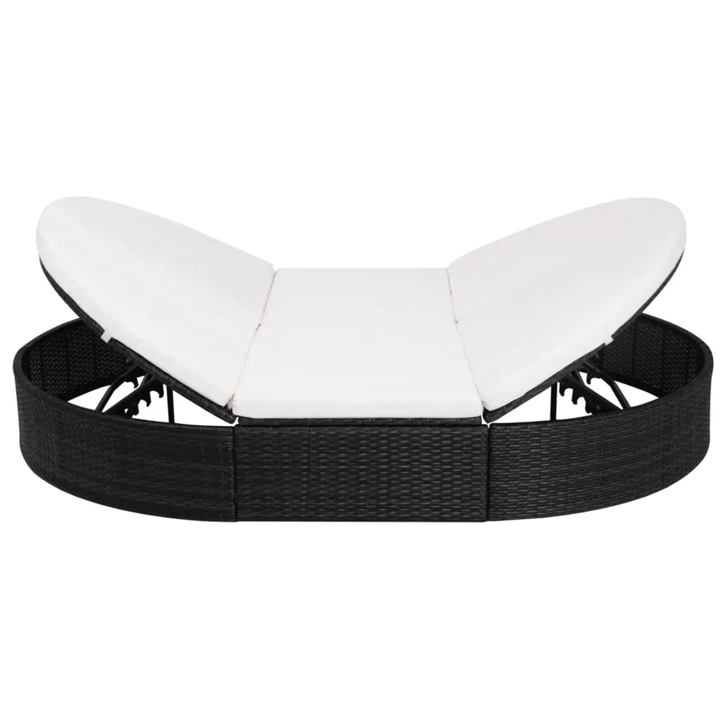 Lettino Prendisole | Sdraio da giardino | Lettino da sole con Cuscino in Polyrattan Nero