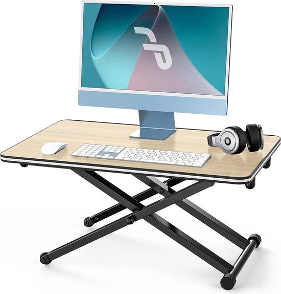 Scrivania Elevabile per Laptop 65x40cm - Convertitore da Seduta a Piena Vista - Incluso Design a Faccia di Quercia