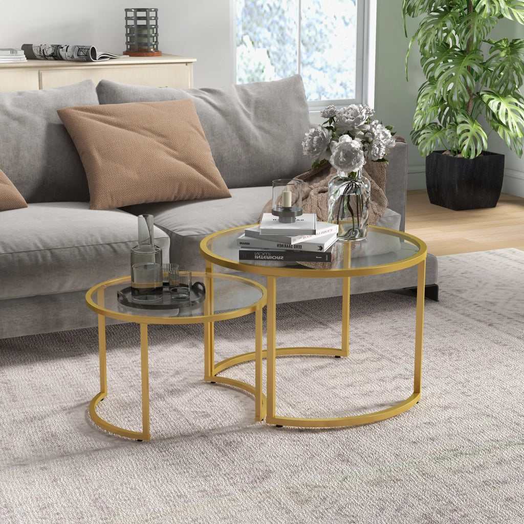 Tavolini Impilabili Rotondi ¨C Minimal ¨C Vetro Temperato e Struttura Acciaio 50x50x