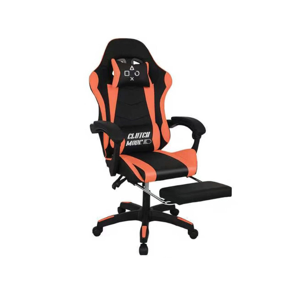 Clutch - Sedia da Gaming Ergonomica con Cuscino Lombare Poggiatesta e Poggiapiedi in PVC Nera e Rossa