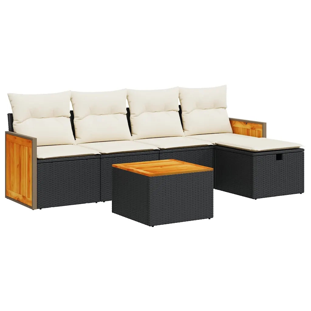 Set Divano da Giardino 6 pz con Cuscini Nero in Polyrattan 3326018