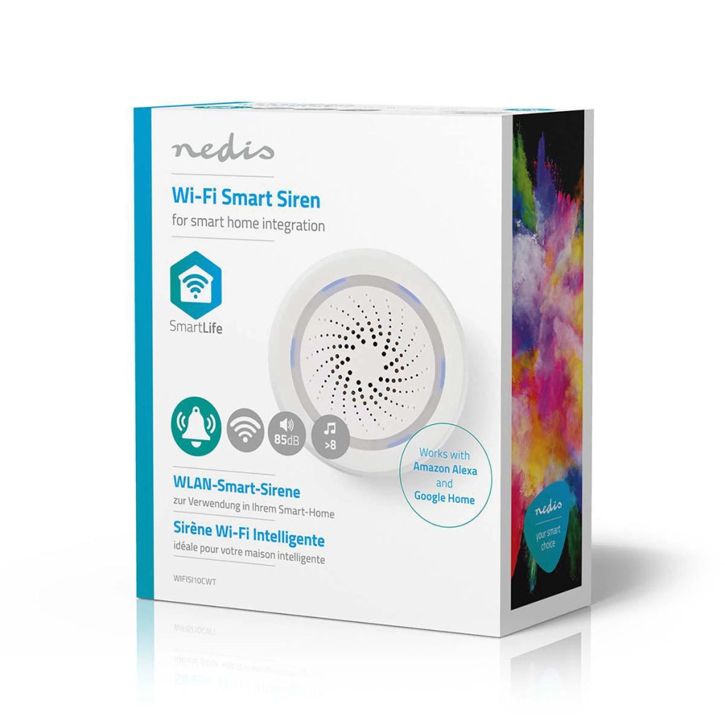 SmartLife Wi-Fi LED Sirena Alimentazione 8 Toni 85dB Bianco Nedis