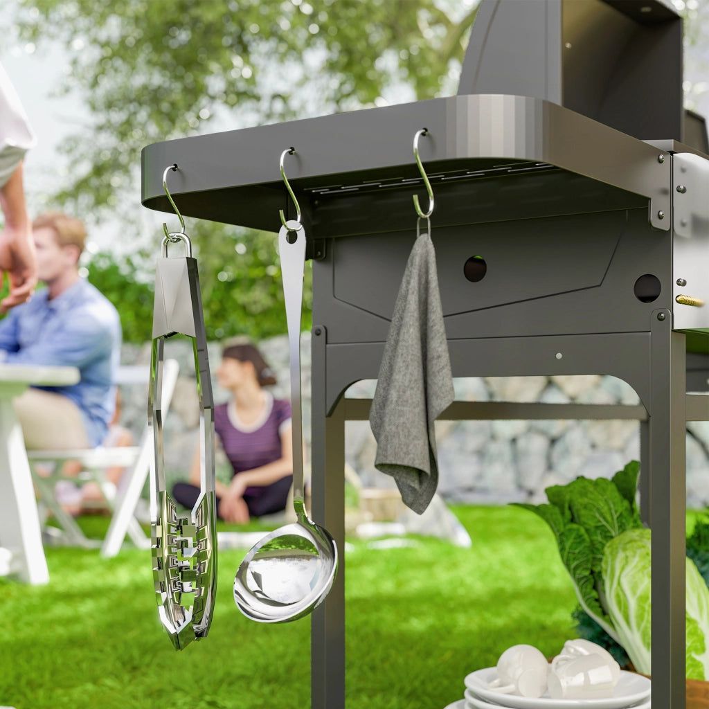 Barbecue a Gas con Piastra e Fornello Coperchio con Termometro Regolatore e Tubo Inclusi Nero