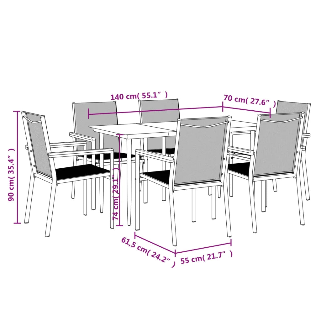 Set da Pranzo da Giardino 7 pz Nero in Textilene e Acciaio 3187036