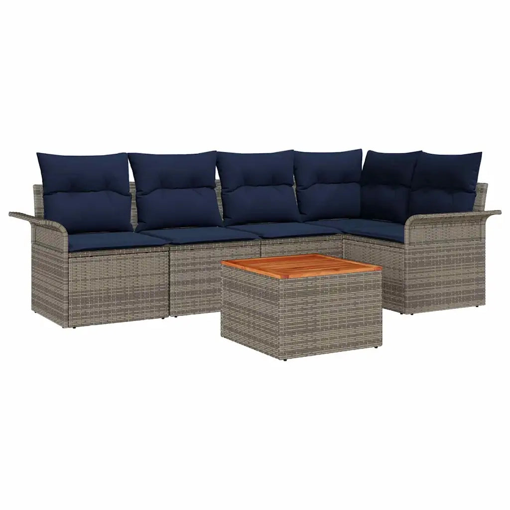 Set Divano da Giardino 6 pcs Grigio e Blu Navy polyrattan