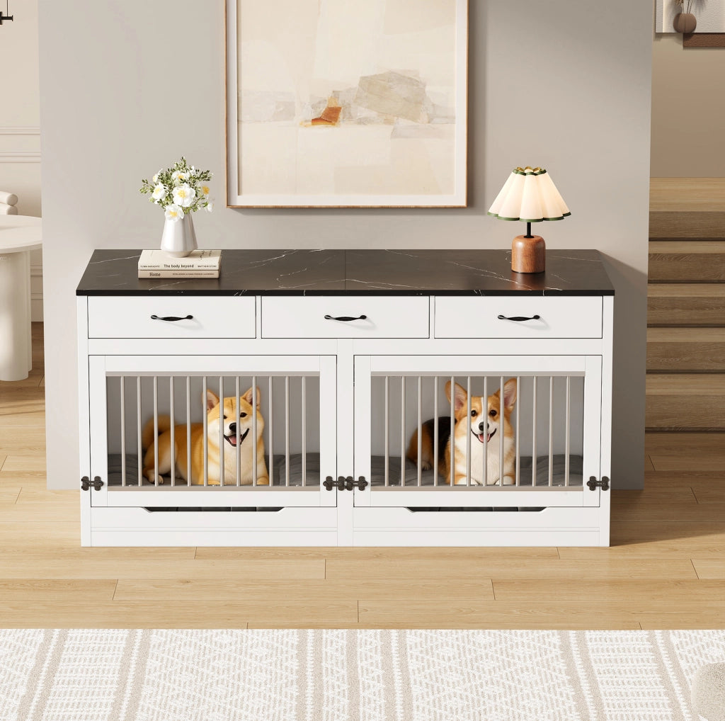 Mobile kennel per cani in MDF e metallo con 3 cassetti