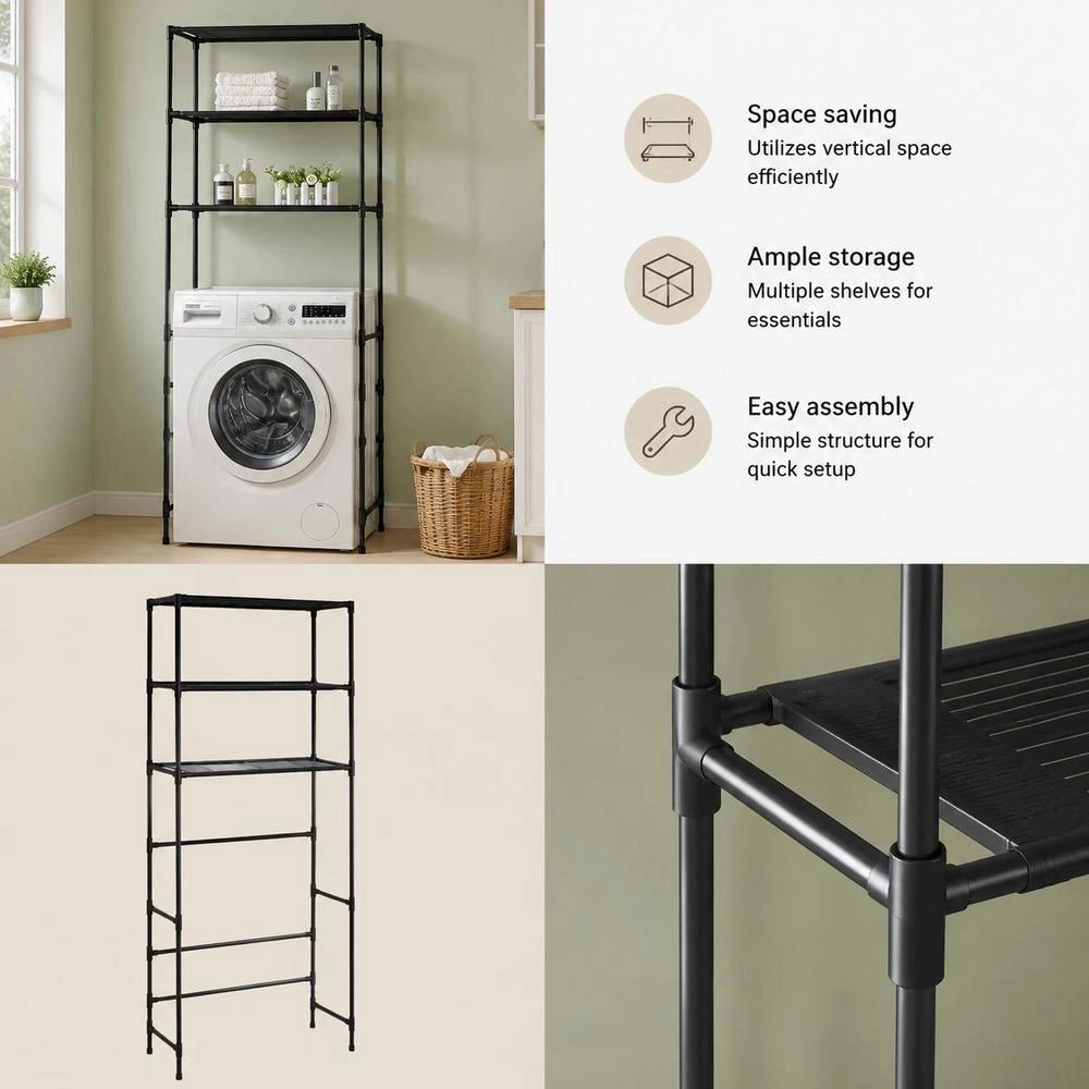 Washing Machine Shelf 3 Shelves Black 69x28x169 Cm