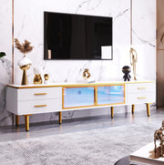 Mobile TV bianco con LED, 4 cassetti e ante in vetro temprato, 170 cm