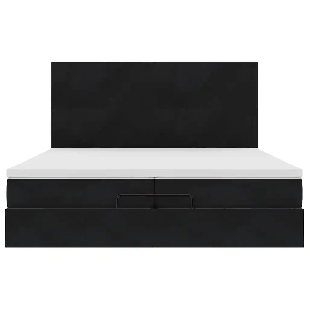 Struttura Letto Pouf con Materassi Nero 200x200 cm Velluto