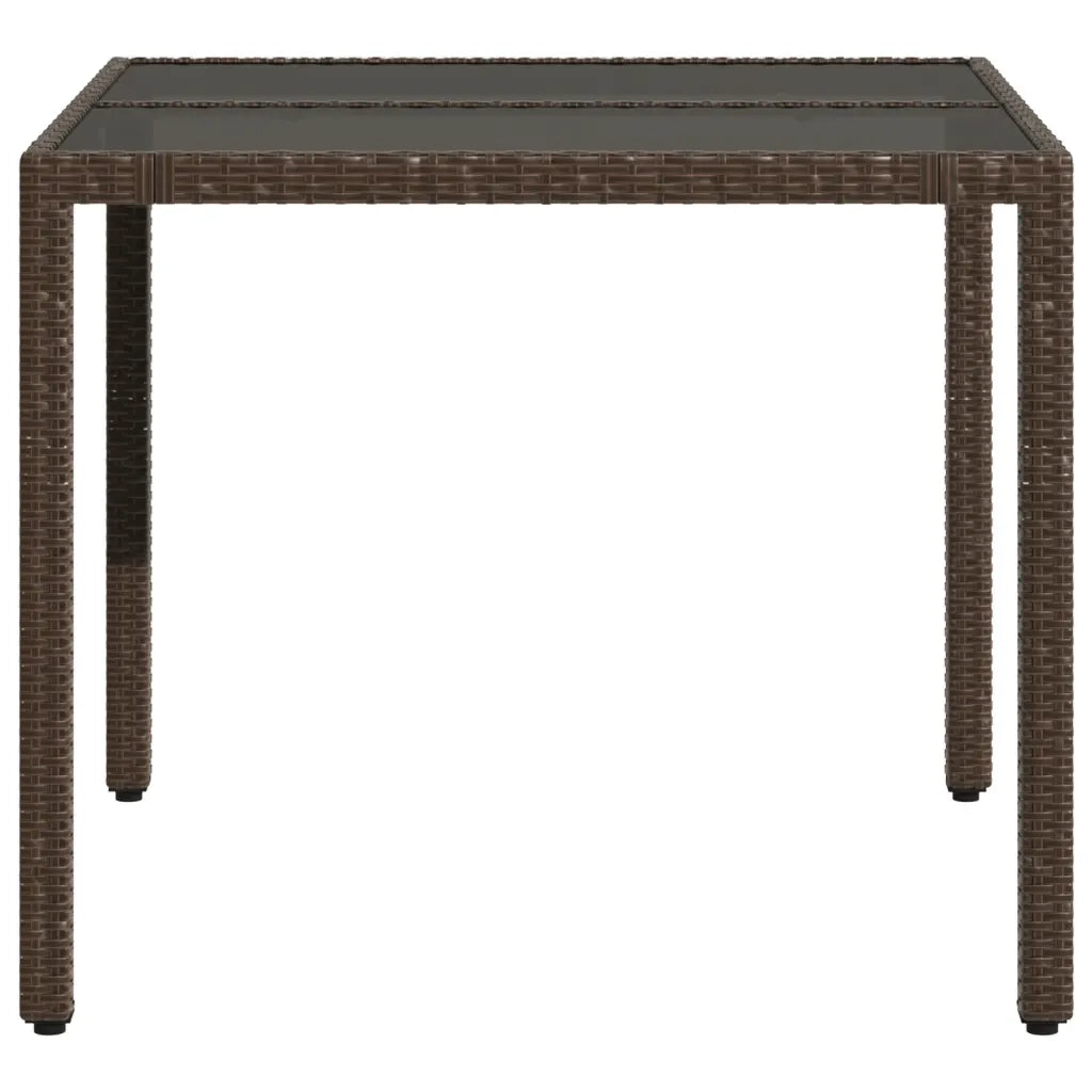 Tavolo da Giardino Piano in Vetro Marrone 90x90x75cm Polyrattan 365587