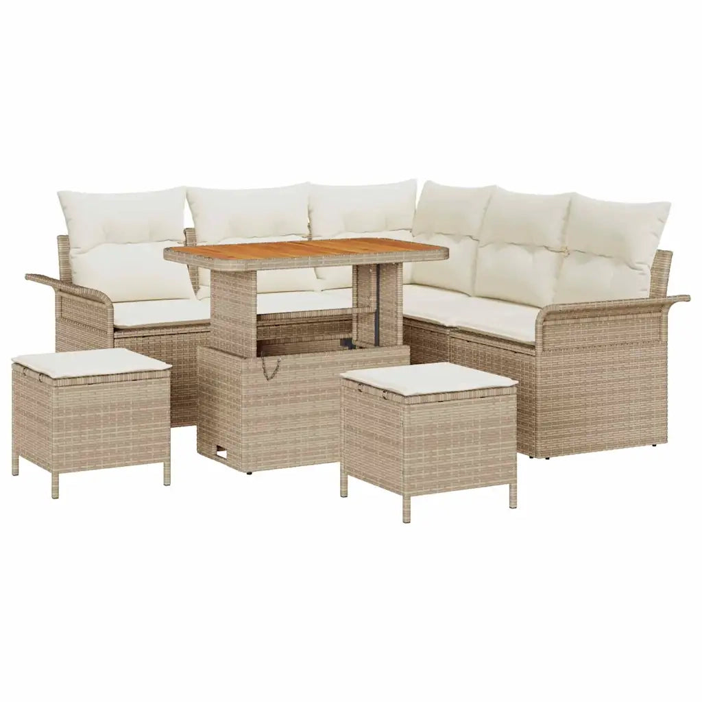 Set Divano da Giardino con cuscino 8 pcs Beige polyrattan