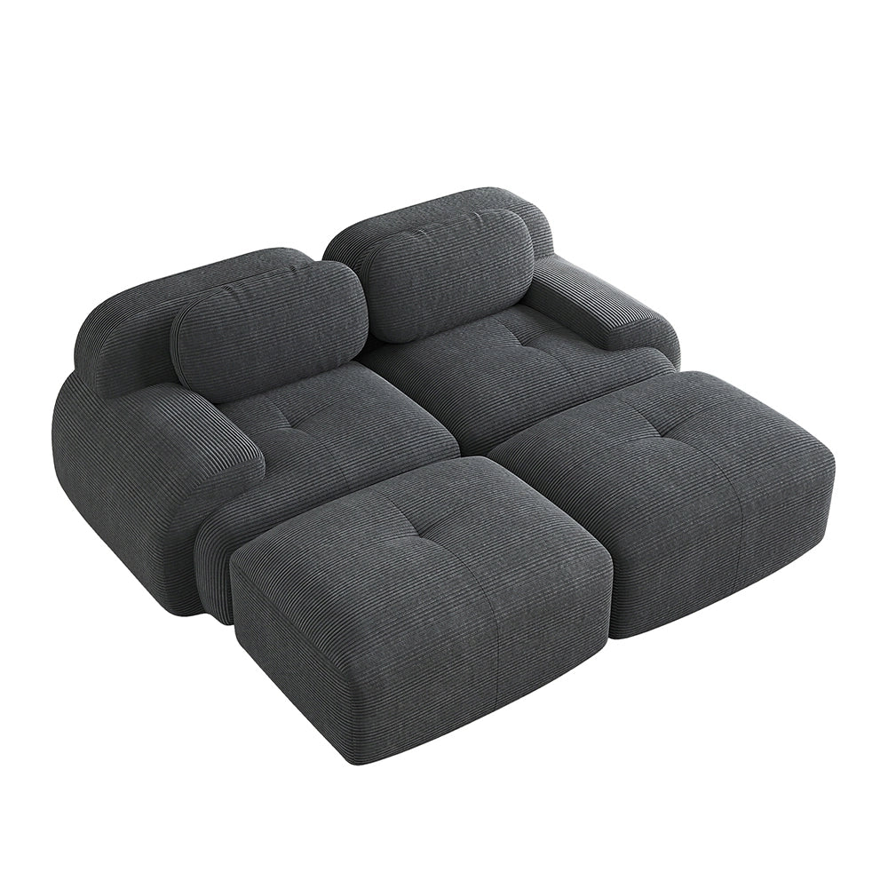 Divano 2 posti con chaise longue - Xylo - Velluto costato, antiscivolo, ergonomico, grigio
