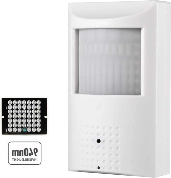 Cassa di Sorveglianza - Camera di Sorveglianza PIR con Lente a Fessura POE Camera IP con Obiettivo 37 mm Lente 940nm Invisibile 48 LED IR Visibilità Notturna HD 5MP Interno P2P H.265 (IPIR-POE-HS bianca)