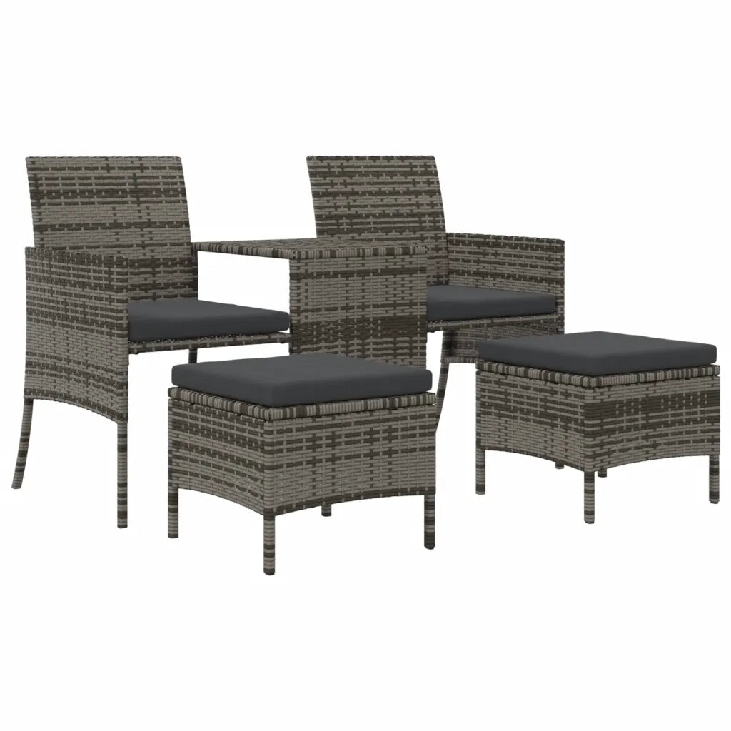 Divano da Giardino a 2 Posti Tavolino e Pouf Polyrattan Grigio