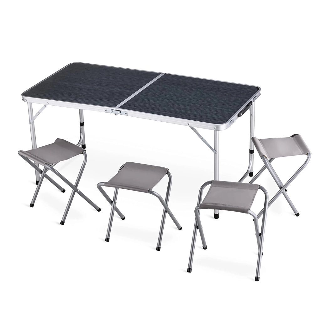 Set Tavolo Pieghevole da Campeggio con 4 Sgabelli, Altezza Regolabile 54-71 cm, Tavolo Richiudibile a Valigia 120x60 cm, Struttura in Alluminio, Portatile per Camping, Picnic e Giardino