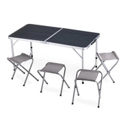 Set Tavolo Pieghevole da Campeggio con 4 Sgabelli, Altezza Regolabile 54-71 cm, Tavolo Richiudibile a Valigia 120x60 cm, Struttura in Alluminio, Portatile per Camping, Picnic e Giardino