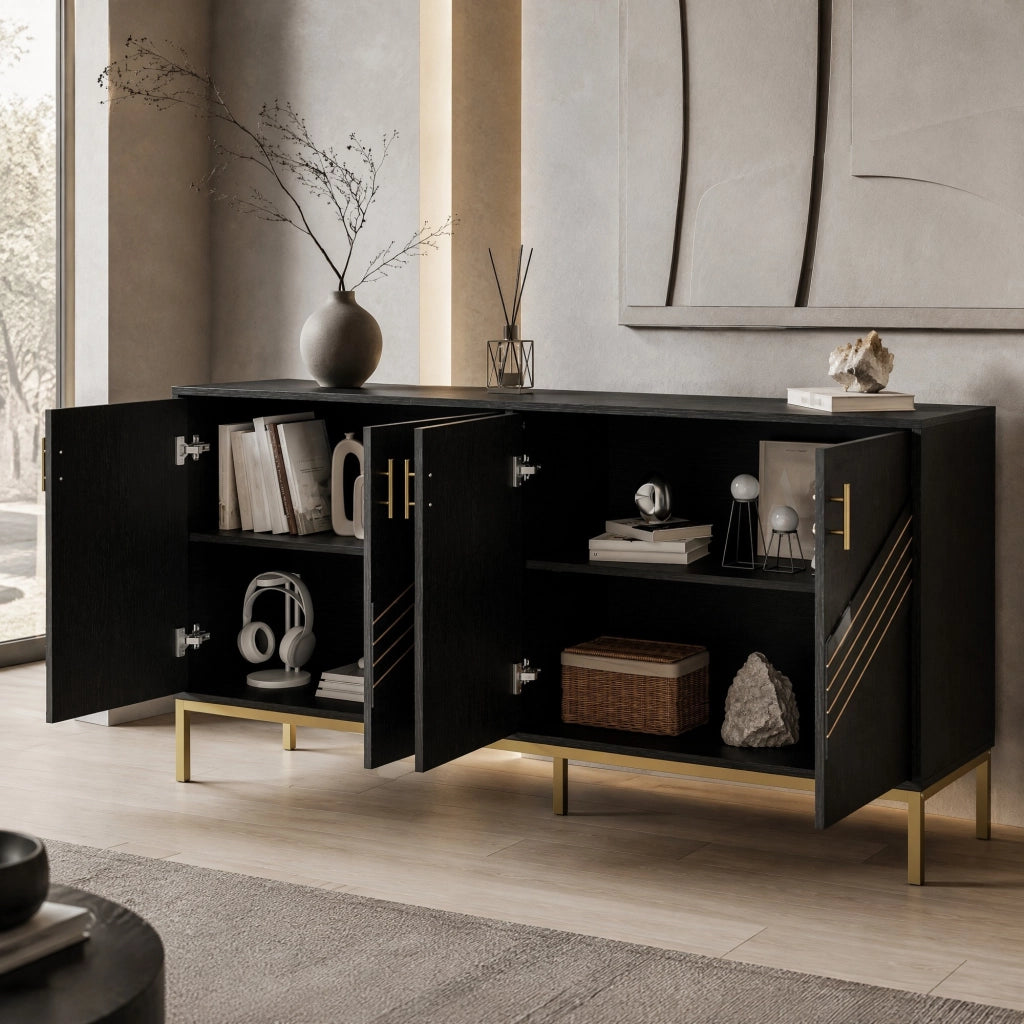 SIDEBOARD a 4 ante 160x40x80,5 cm MDF Nero e venatura legno