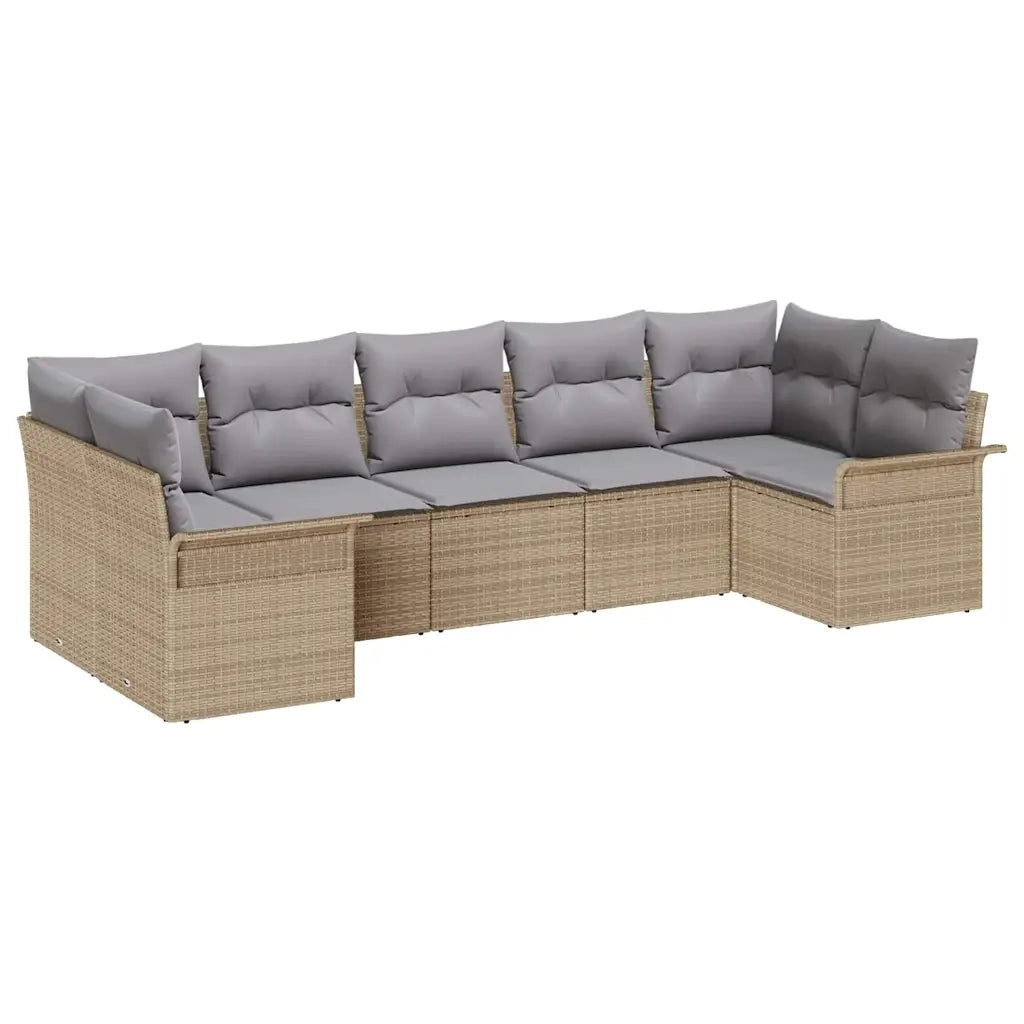 Set Divano da Giardino con cuscino 7 pcs Beige Poly Rattan 3354179