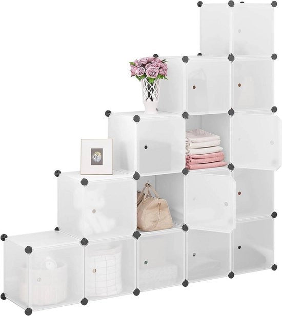 Cassa Scarpe 15 Scatole - Pannello DIY Bianco - Cassa Scarpe Modulare con Porte - Distributore di Camere Flessibile - Cassa Scarpe e Ripostiglio - Per Salone, Camera da Letto o Camera - 30x30x30 cm per Scatola