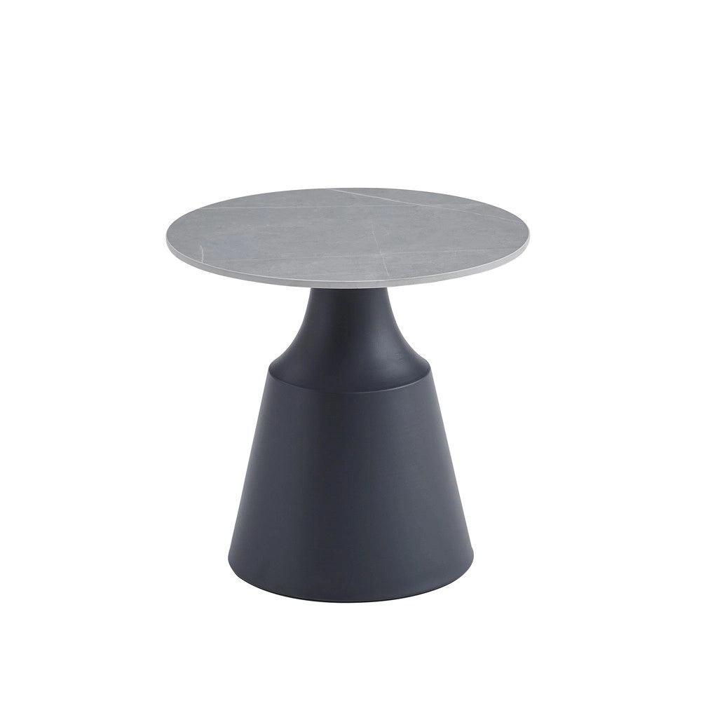 Set Tavolini Dual Rotondi in Ceramica Grigio Opaco con Struttura in Metallo Nero – Coppia Tavoli Salotto Moderni