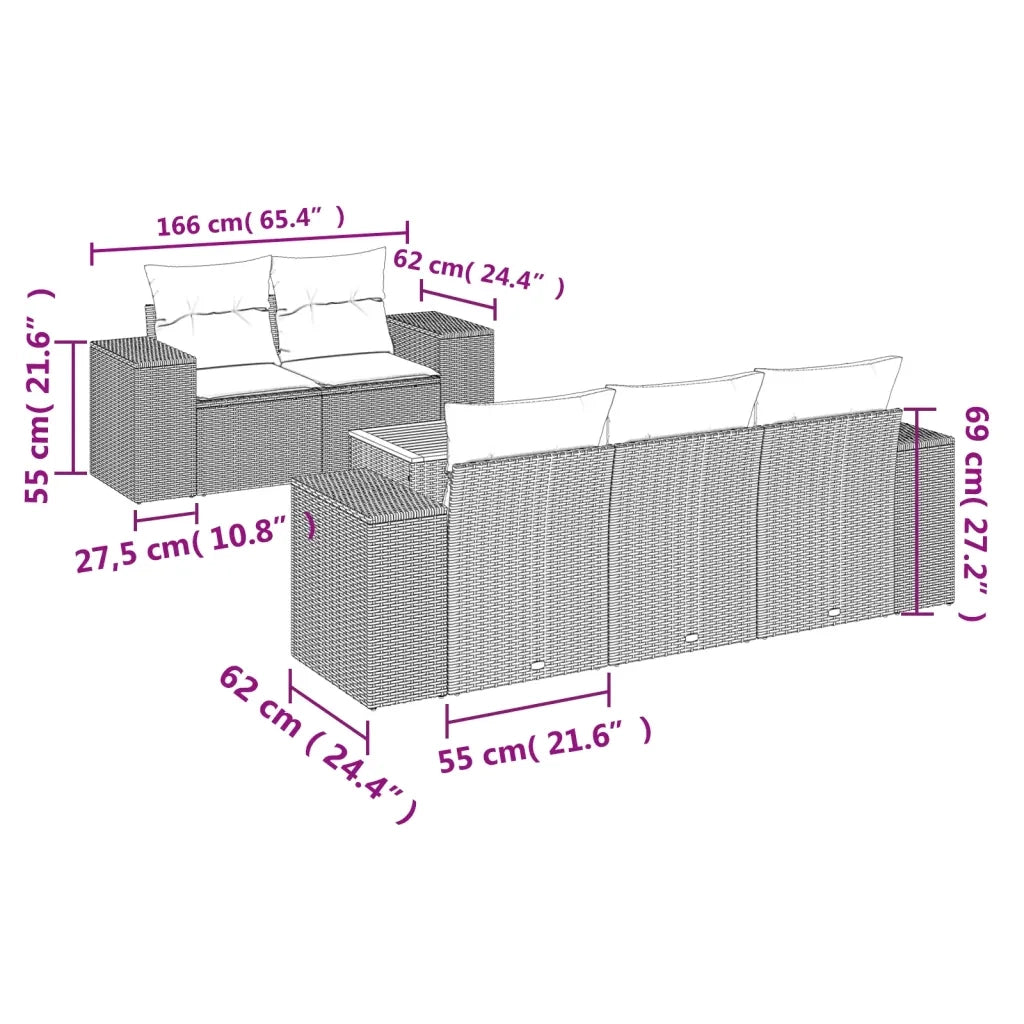 Set Divano da Giardino 6 pz con Cuscini Grigio in Polyrattan 3257663