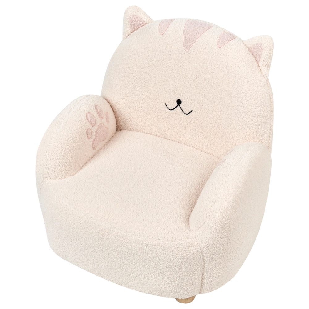 Poltrona per bambini Bouclé Gatto Bianco Sporco Tappezzeria Sedia bassa per bambini Forma