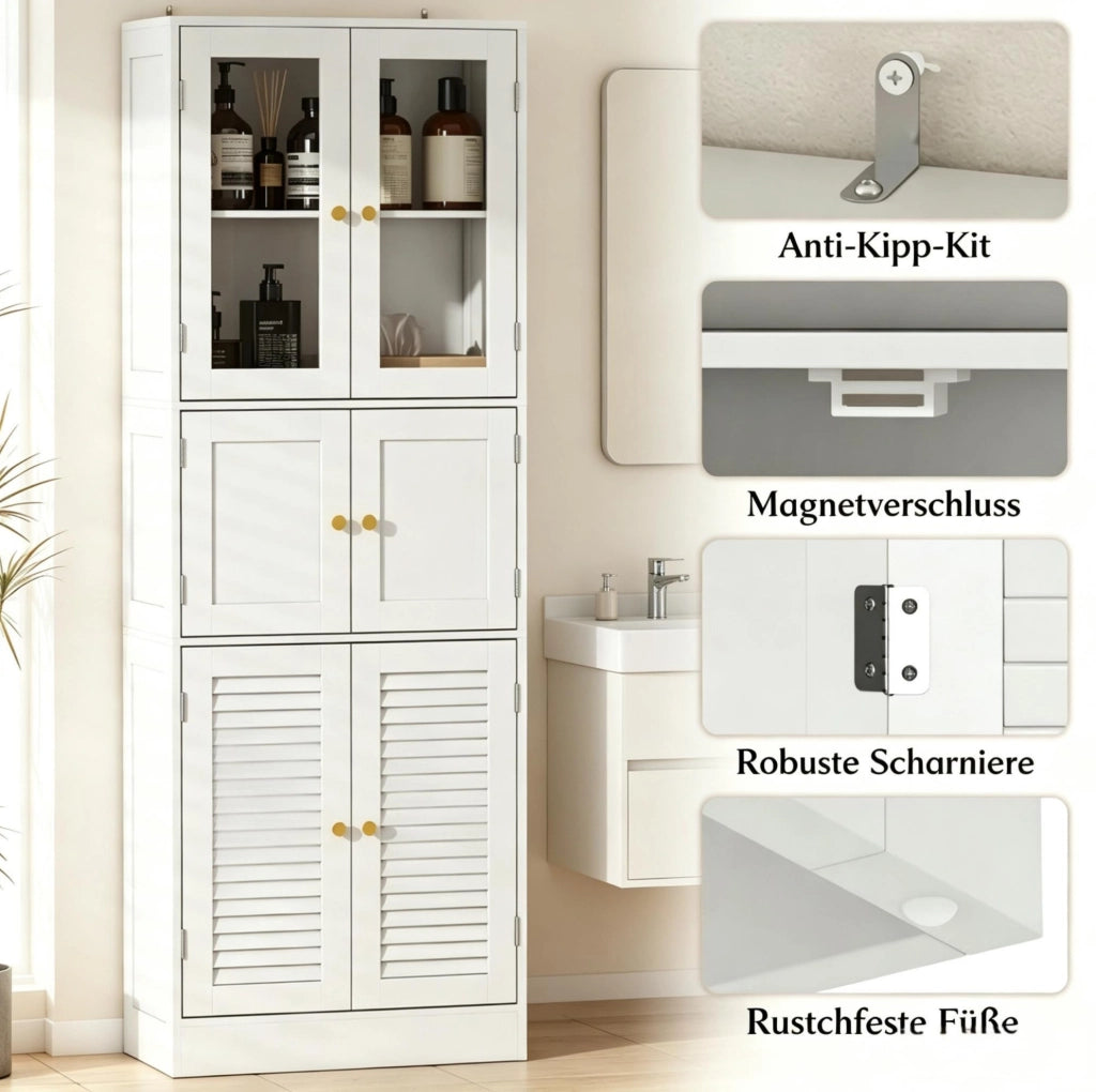 ARMADIO Bagno Alto 60x30x170 cm MDF Bianco con 6 Ante