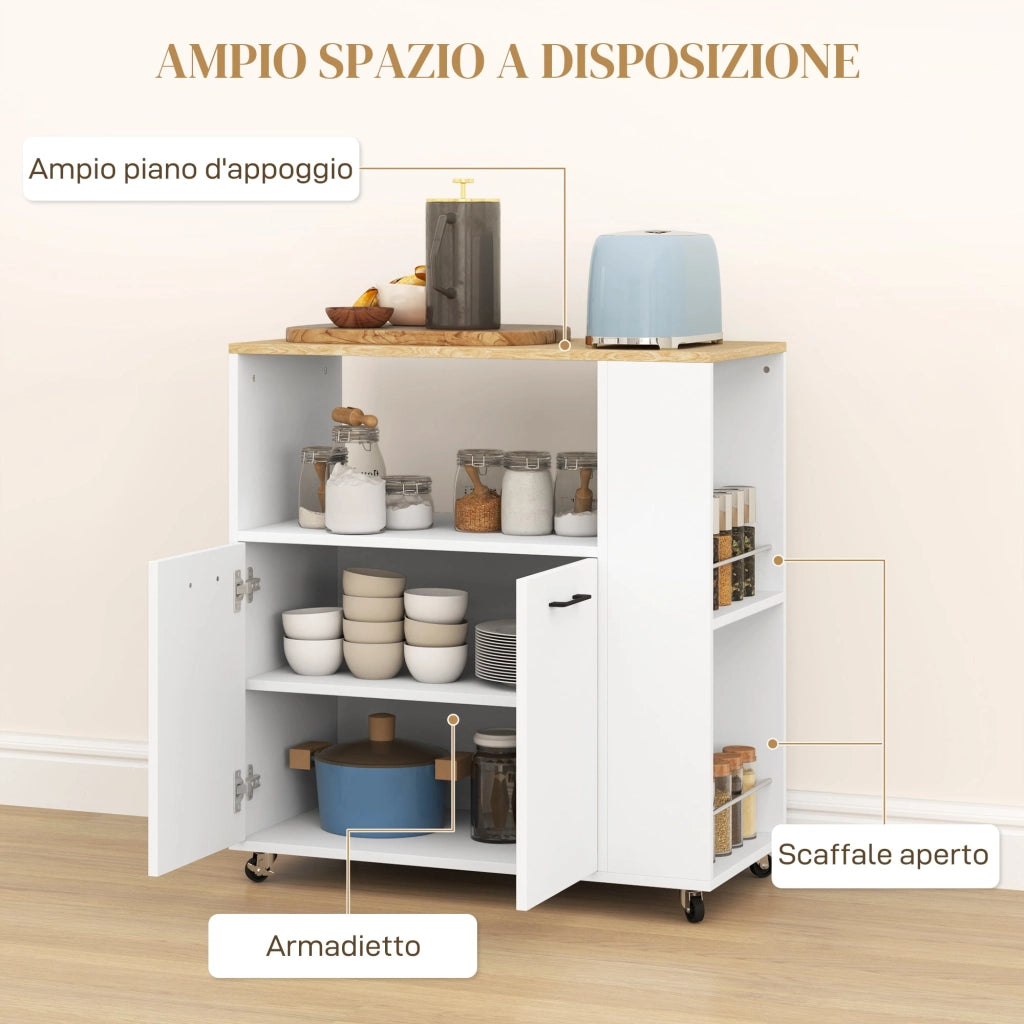 Carrello da Cucina con Armadietto e Ripiani Scaffale Portaspezie 75x40x80,5 cm color Rovere e Bianco