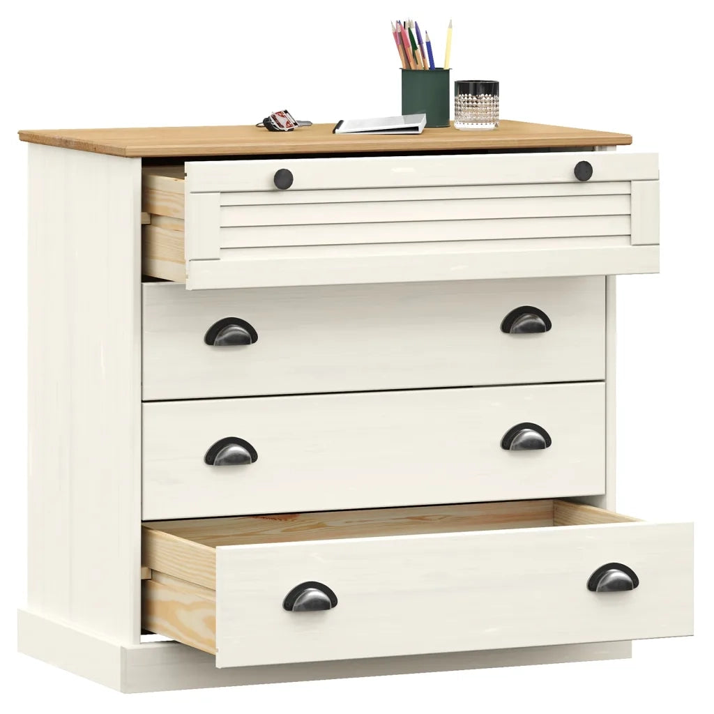 Cassettiera VIGO Bianca 80x40x76 cm in Legno Massello di Pinocod mxl 127525
