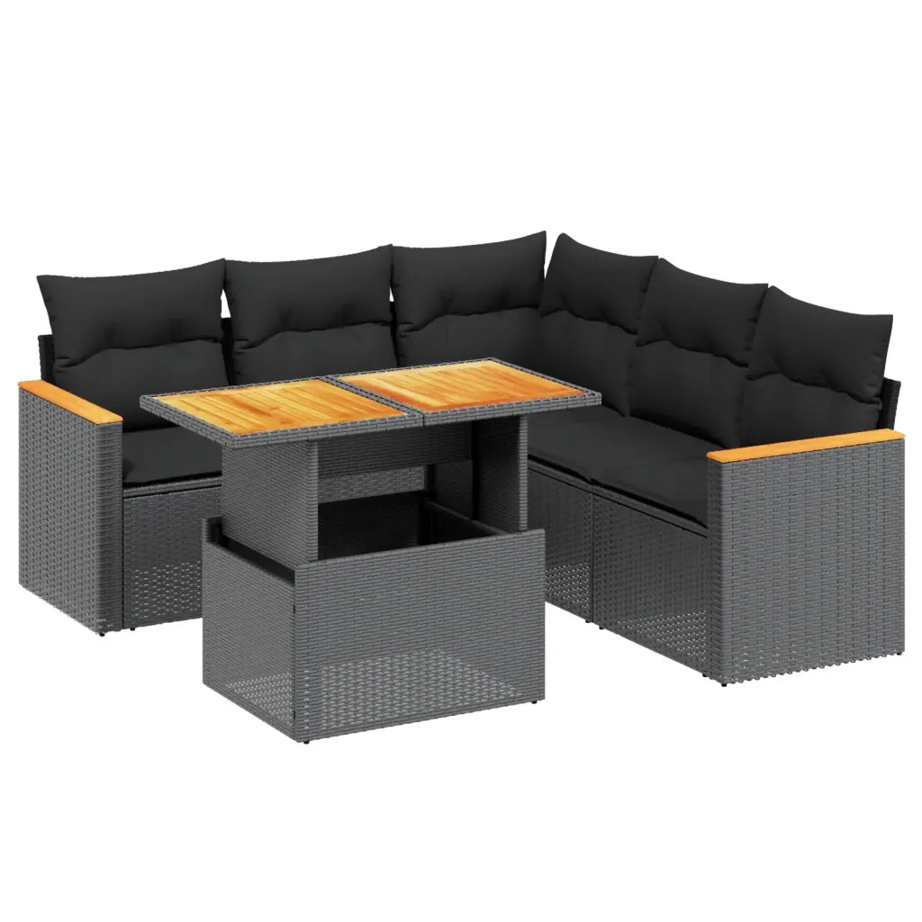 Set Divano da Giardino 6 pz con Cuscini Nero in Polyrattan 3273071