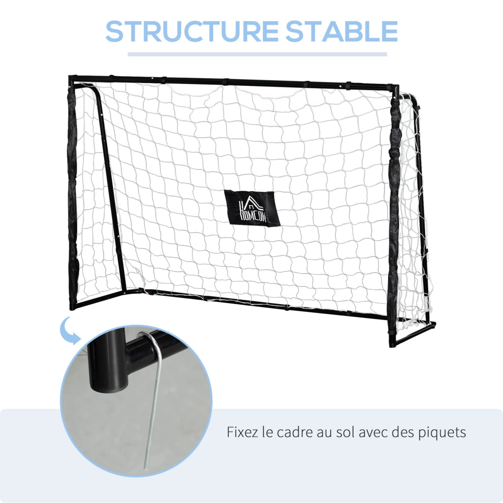 Porta da calcio con telaio in metallo rete PE picchetti e attrezzi 186x62x123 cm ¨C Xylo ¨C nero bianco