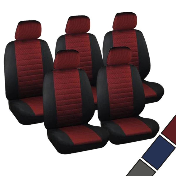 Set di 5 coprisedili universali in poliestere nero e rosso 19_0001057