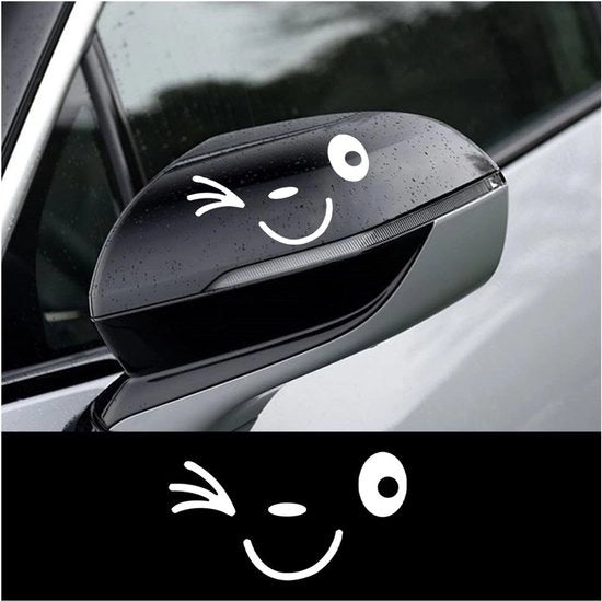 Sticker per Specchiera Retrovisore Auto - 2 Pezzi - PVC Idrorepellente - Design Sorriso - 11 x 5,3 cm