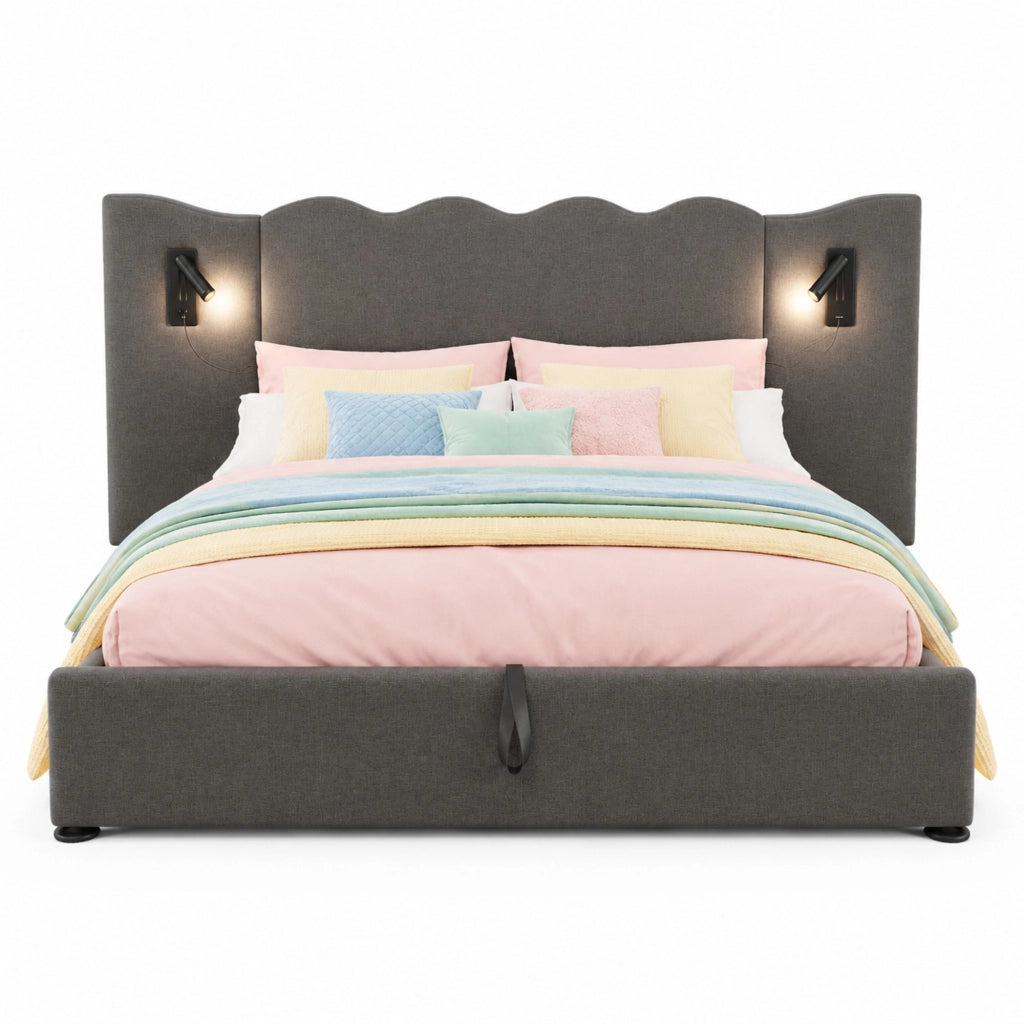 Letto matrimoniale 180x200 con contenitore, luce e USB-C