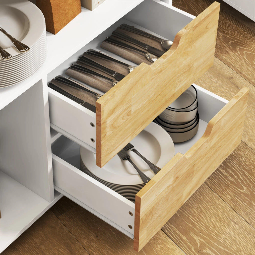 Carrello da Cucina con 2 Cassetti; 1 Anta; 1 Vano Aperto; Portasciugamani e Ruote; in Legno; Rovere