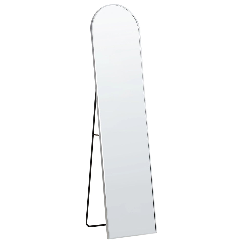 Specchio da terra ovale con telaio in metallo e supporto design moderno con cornice