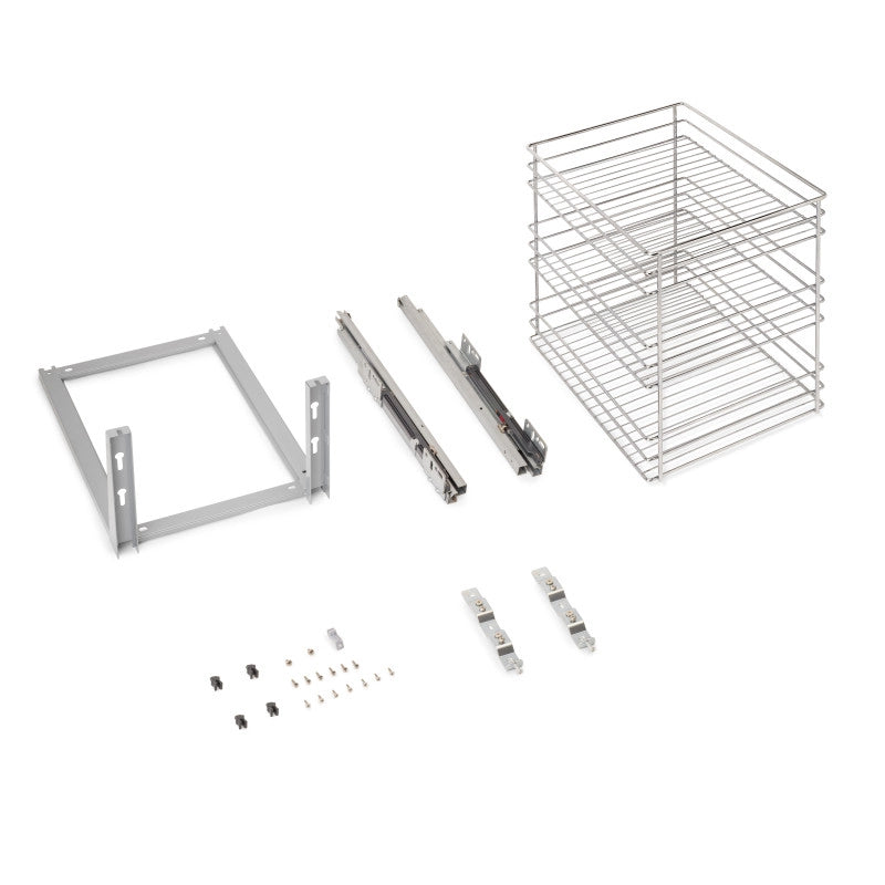 Portabottiglie estraibile SupraMax con chiusura soft, lato sinistro, 3 vassoi, unità 150 mm, Acciaio, Cromato lucido