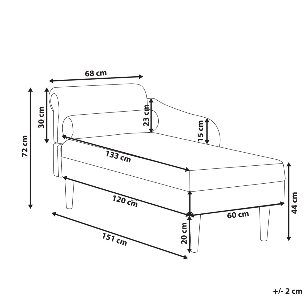 Chaise longue sinistra in tessuto verde imbottita con cuscino facile da pulire, gambe in legno, soggiorno moderno