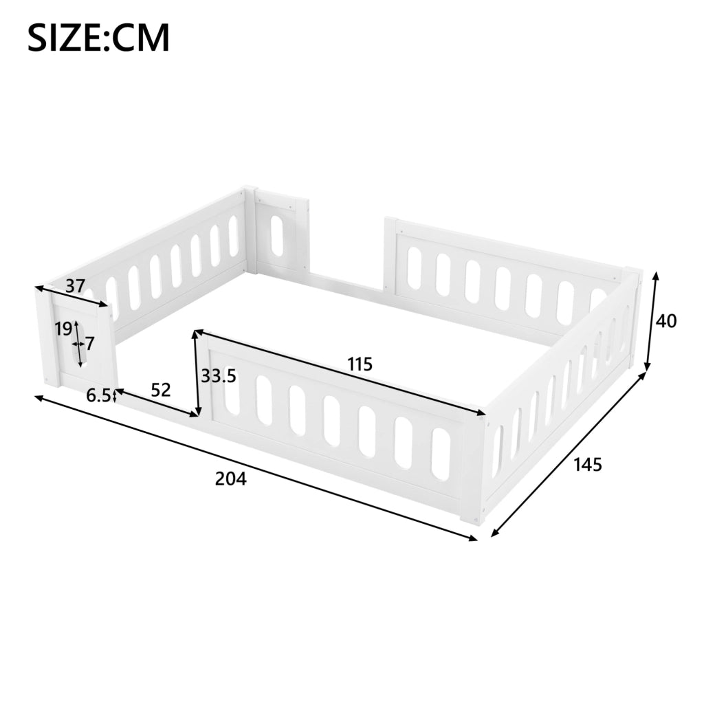 Letto a piattaforma in legno bianco 140x200 cm con sponda di sicurezza