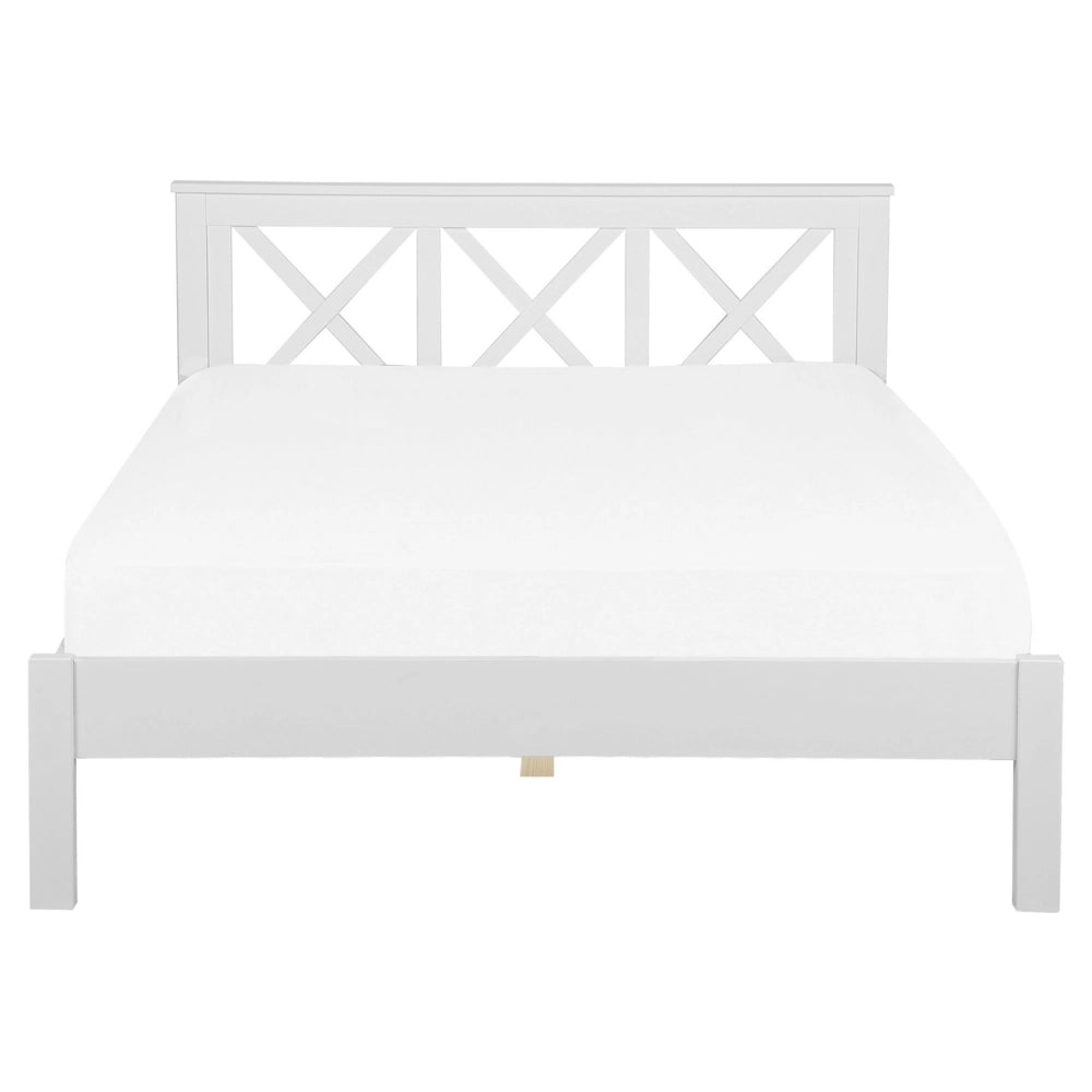 Letto in Legno Bianco con Rete a Doghe Design Elegante 160 x 200 cm